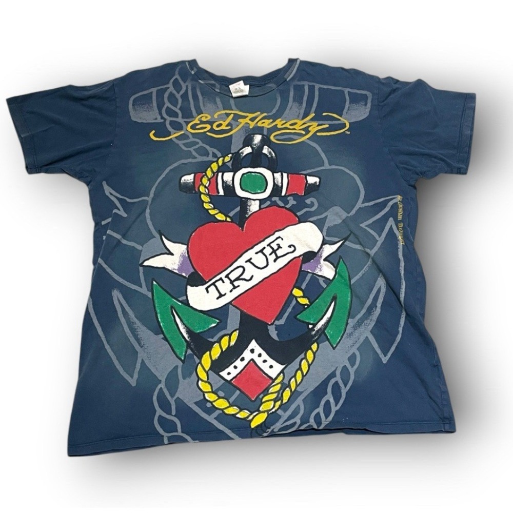 Ed Hardy By Christian Audigier T Shirt Men's Large Anchor Heart True USA Vintage